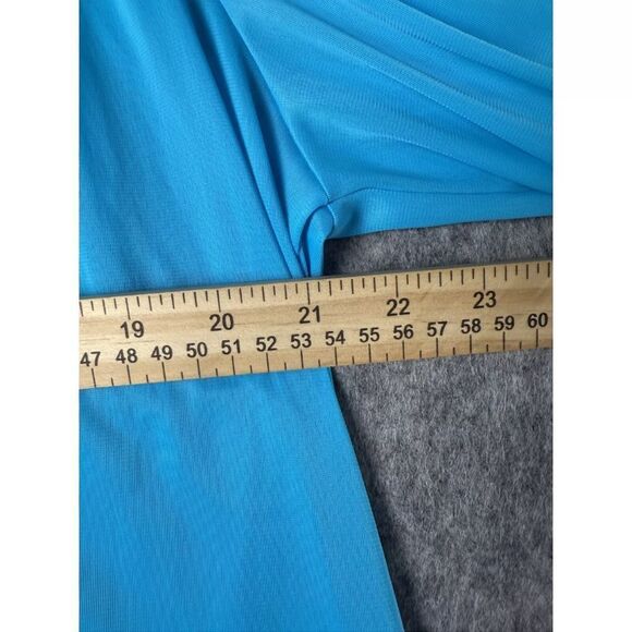 Vanity Fair Pajama Top Women's Large Aqua Blue 100% Nylon Pockets Button Front - Picture 6 of 7